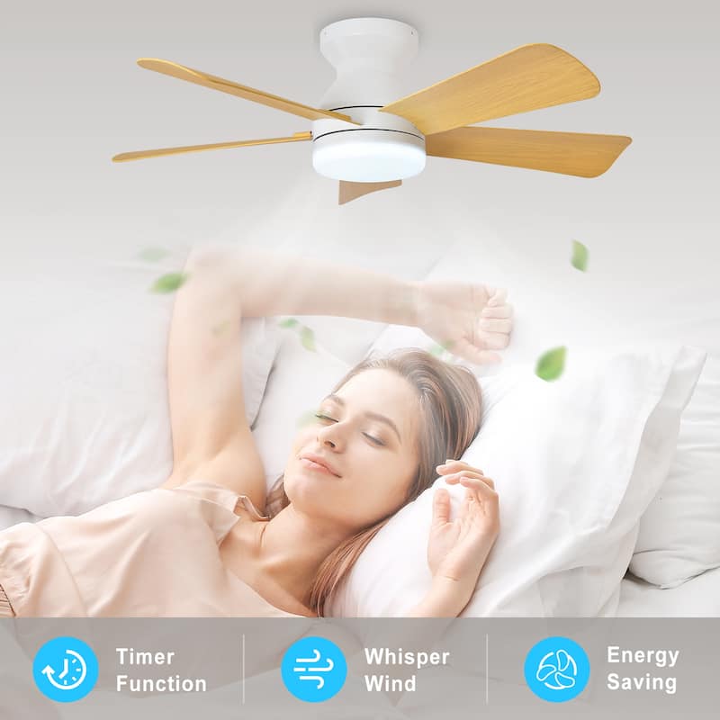 42/35 Inch Low Profile Ceiling Fan with Light: Dimmable, Remote Control, 6-Speed, 5 Blades