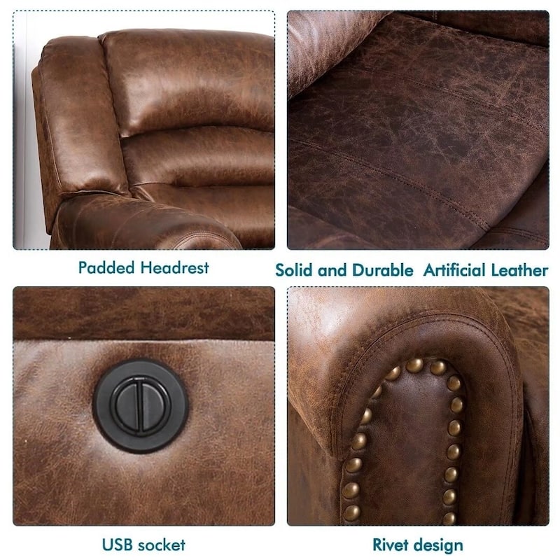Ebello Classic Single Sofa Home Theater Recliner Seating With USB Port