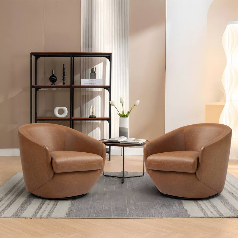 Faux Leather Velvet Upholstered Swivel Barrel Chair