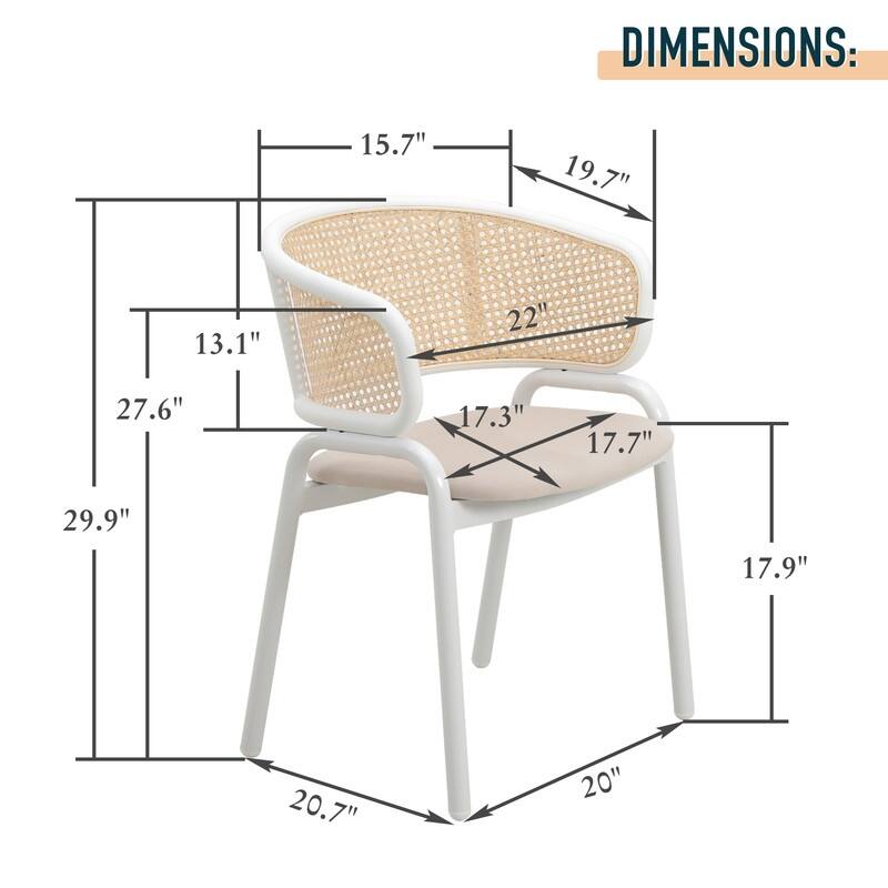 Ervilla Modern Stylish Side Chair with Rattan Back and White Steel Legs for Dining Room & Kitchen, Set of 4