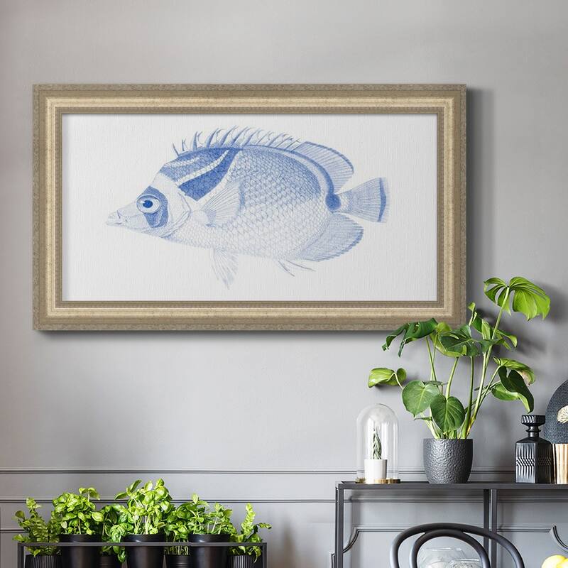 Blue & White Tropical Fish IV Premium Framed Canvas- Ready to Hang