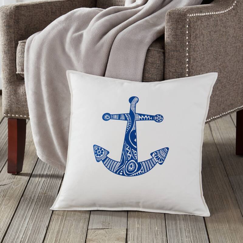 Anchor Cotton Canvas 20-inch Pillow - Blue