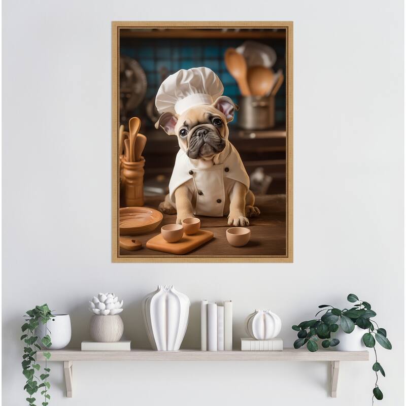 French Bulldog Puppy Chef by Andreas Magnusson Framed Canvas Wall Art