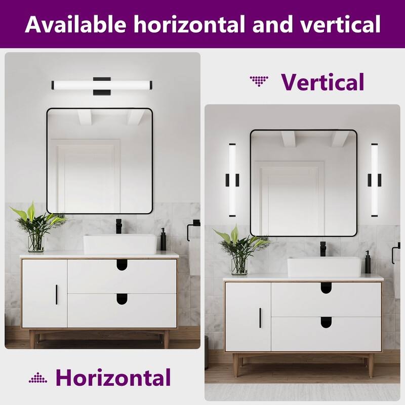 Modern Black LED Bathroom Vanity Light - 6000K Cool White Over Mirror Lighting