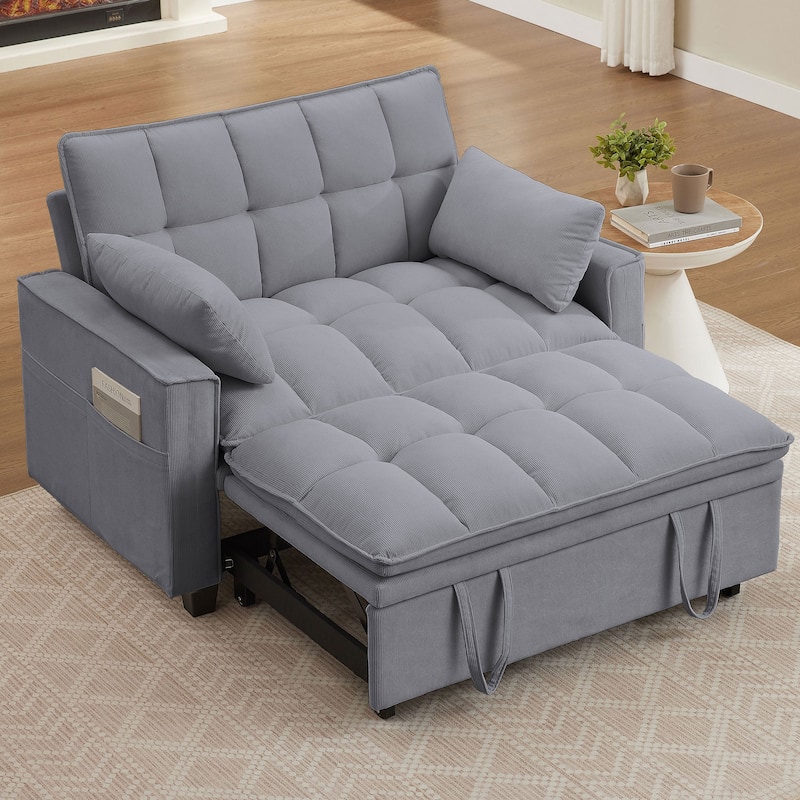 48.03" Pin Striped Fabric 3 in 1 Convertible 2 Seater Sleeper Sofa Bed - Light Grey