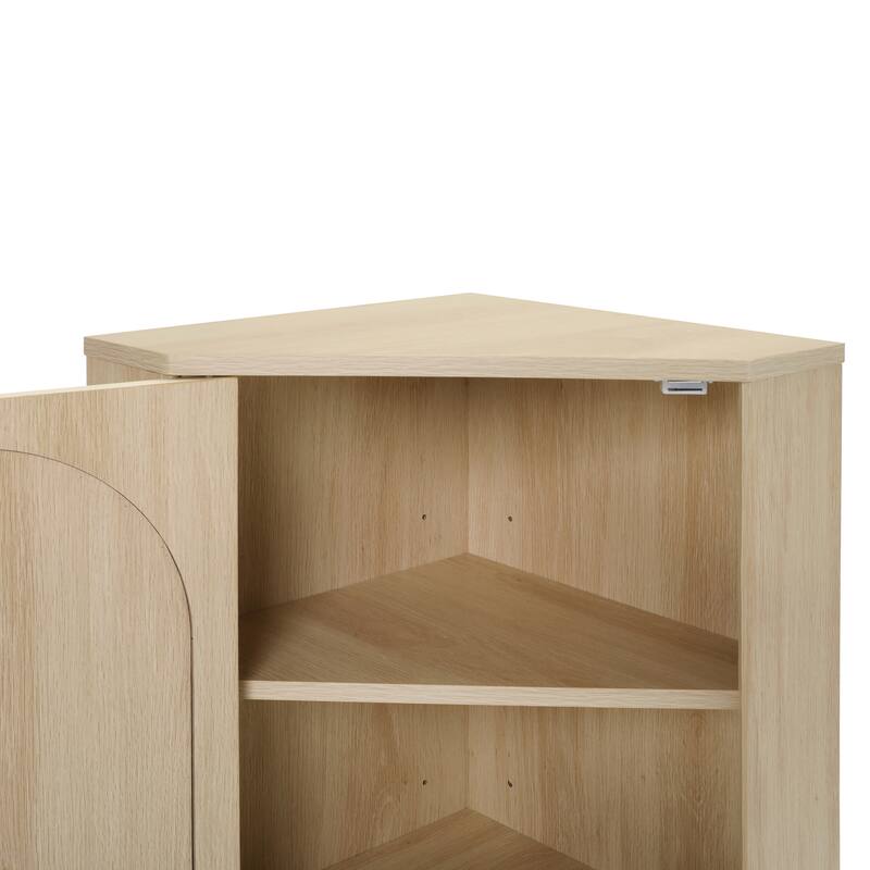 Anmytek Rattan Corner Cabinet with Adjustable Shelves and Black Metal Legs Natural Boho Storage