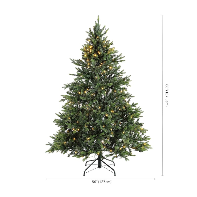 SAFAVIEH 5.5 Ft, Green, Pre-Lit Artificial Christmas Tree - 50"W x 50"D x 66"H