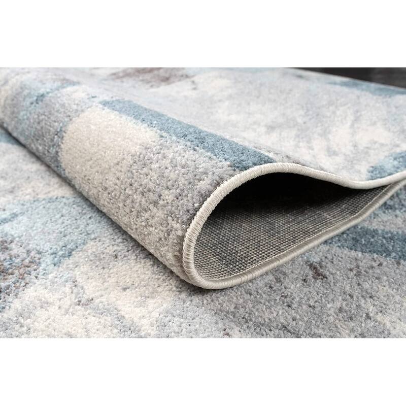 LaDole Rugs Abstract Rustic Modern Contemporary Runner Rug, Durable Carpet for Livingroom Hallway - Blue, Brown, and Ivory, 3x5