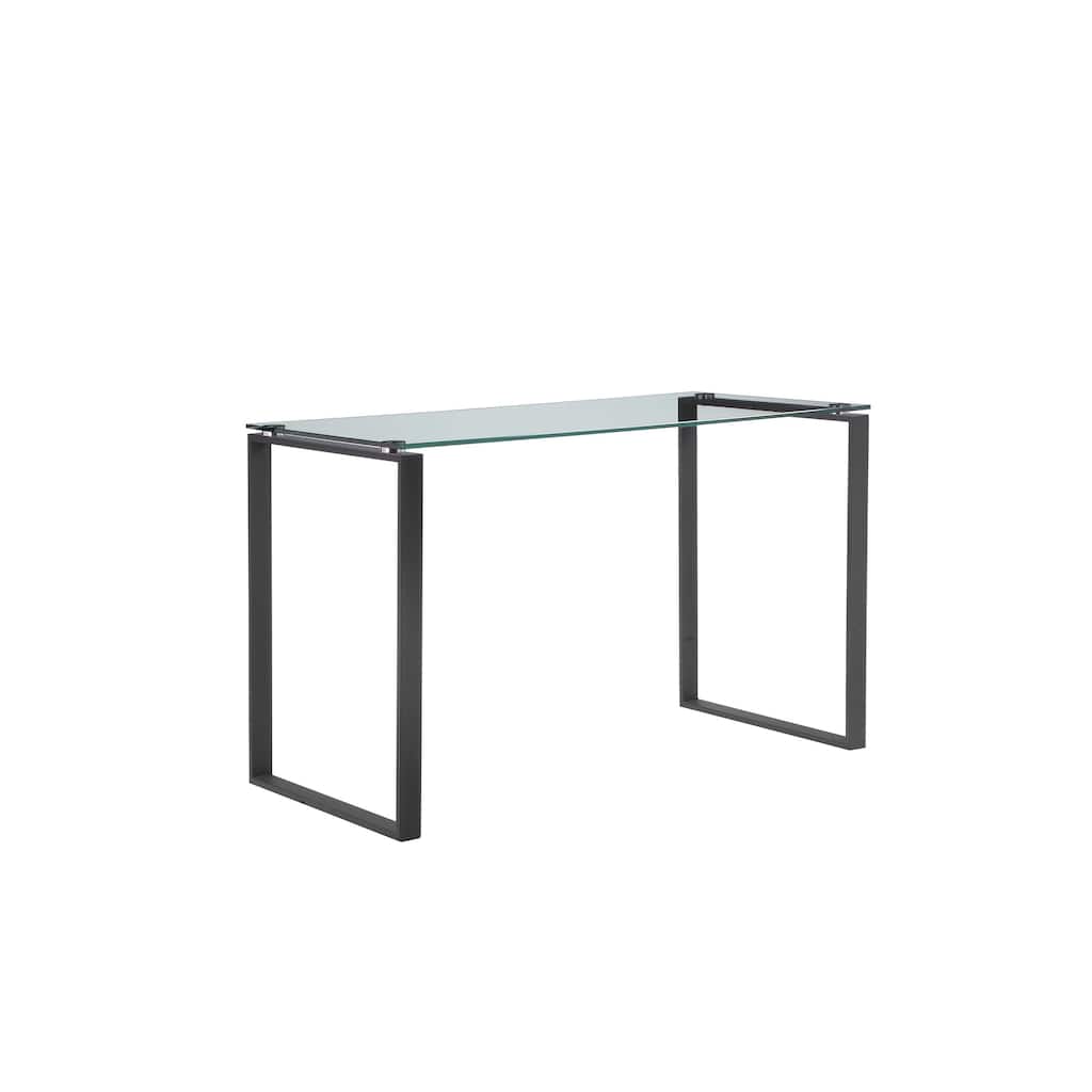 Elen 47 Inch Desk, Rectangular Tempered Glass, Black Powder Coated Metal