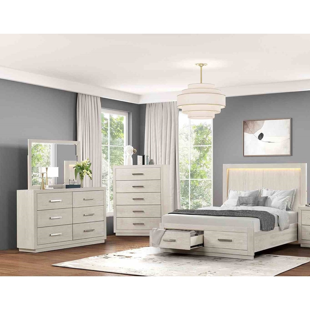 4pc LED Storage Bed Dresser Mirror Chest Gray Finish Bedroom Set