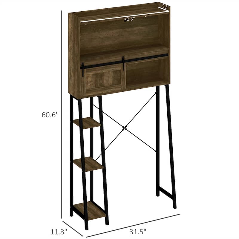 Bathroom Organizer Tower Over Toilet with Multiple Compartments and Sliding Door Storage - 31.5" W x 11.8" D x 60.6" H