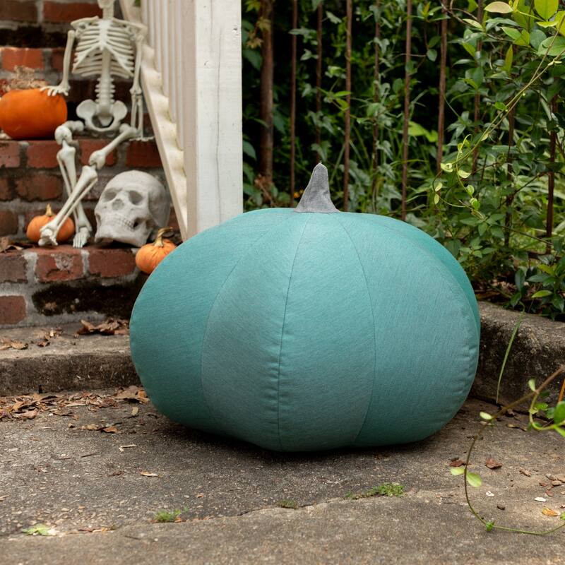 Indoor Outdoor Fall Harvest Pumpkin Pouf Ottoman - 24" - Blue