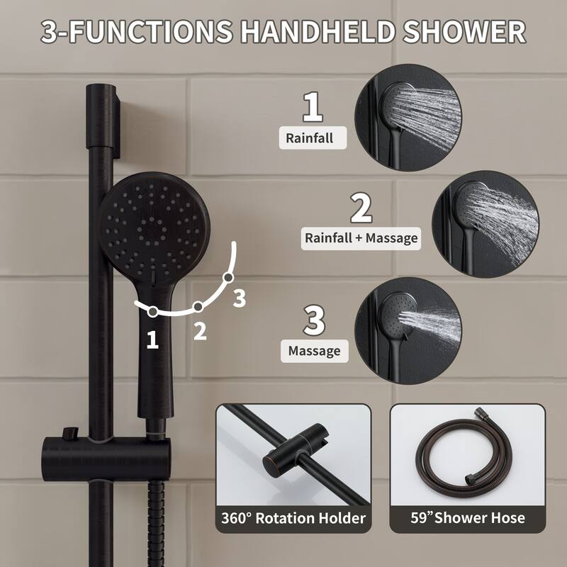 4-Spray Wall Mount Dual Fixed and Handheld Shower Head with Slide Bar and Tub Spout, Valve included