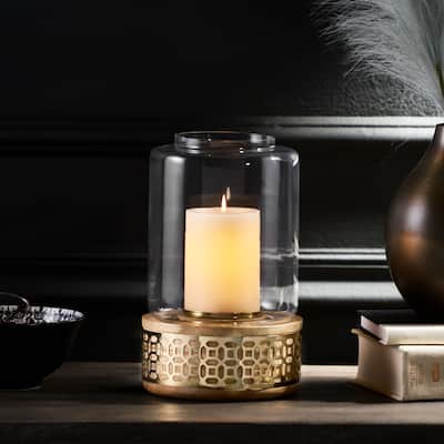 Lippert Boho Handcrafted Mango Wood Hurricane Candle Holder by Christopher Knight Home - 6.50" L x 6.50" W x 10.25" H