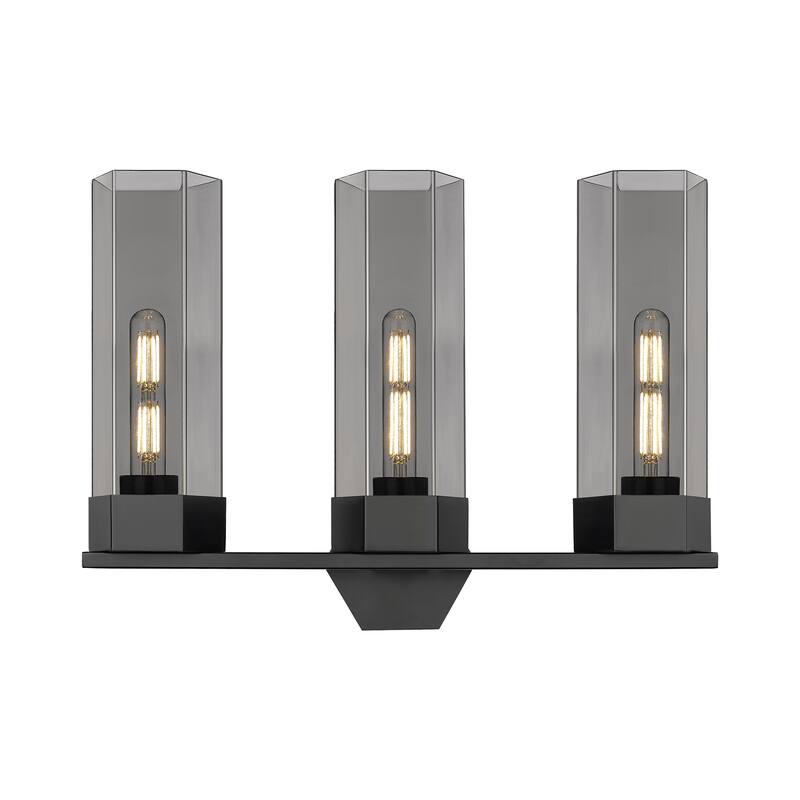 Innovations Lighting Claverack - 3 Light 14" Wall-Mounted Bath Vanity Light - Plated Smoke Glass/Matte Black