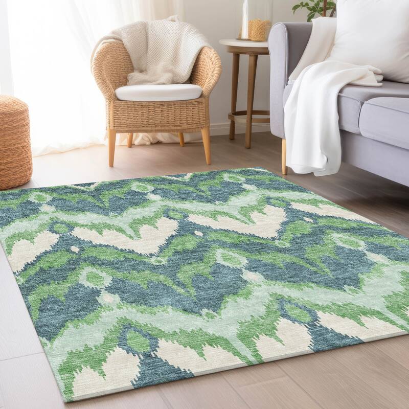 Machine Washable Indoor/ Outdoor Chantille Boho Ikat Rug
