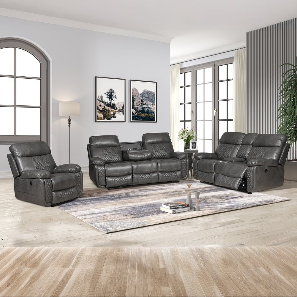 Contemporary Multi Piece Faux Leather Upholstered Living Room Sofa Set