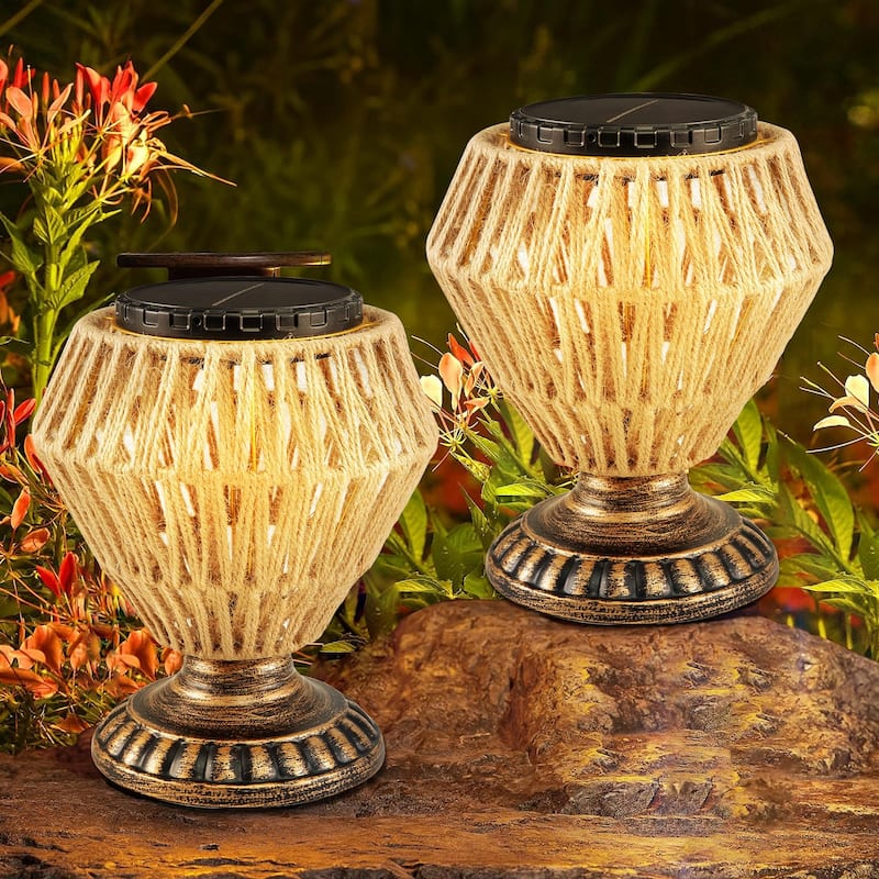 Retro Outdoor Indoor Waterproof Solar Power Lamp Handmade Woven Led Light