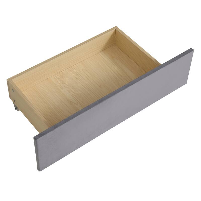 Twin Size L-Shaped Upholstered Platform Bed with Storage and Drawers in Gray