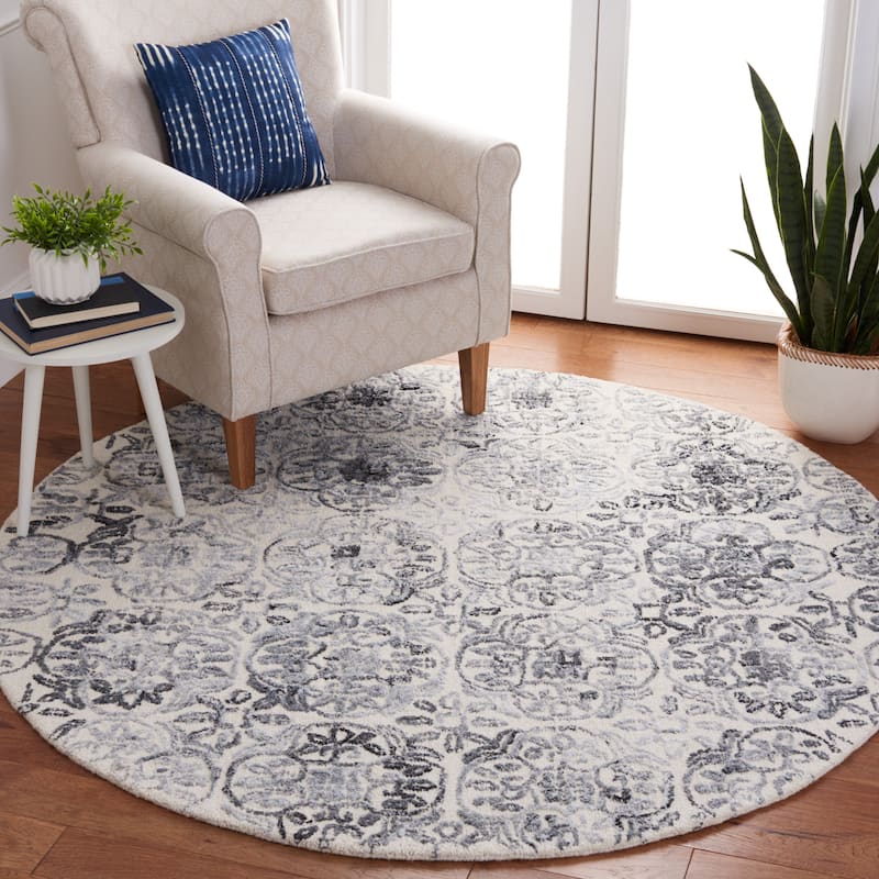 SAFAVIEH Handmade Metro Nell Floral Wool Rug - 6' Round - Ivory/Grey