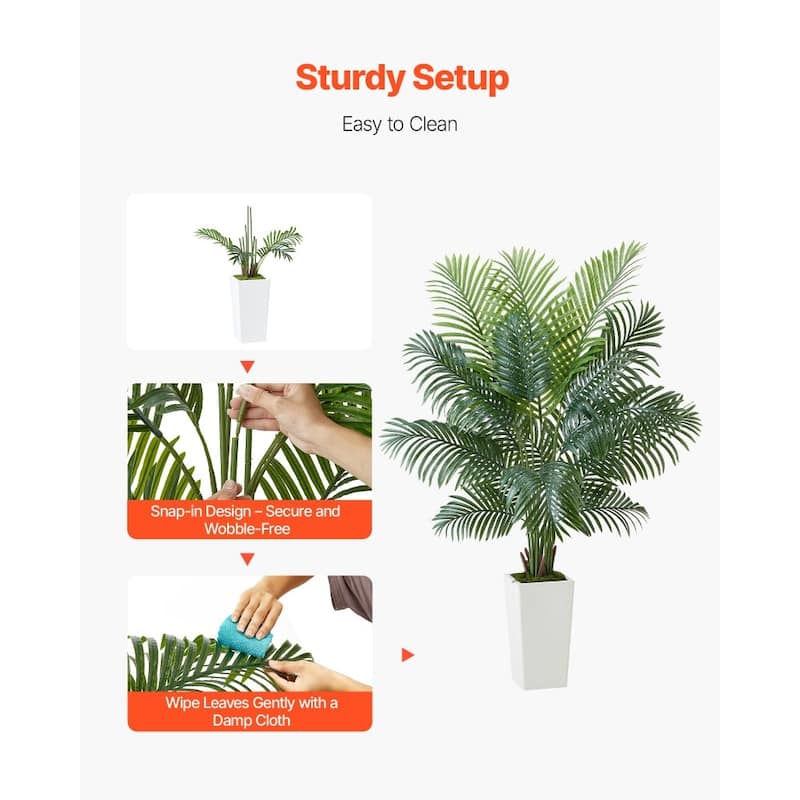 Green Lifelike Faux Areca Palm Tree with Moss-Covered Planter for Indoor Plant Decoration