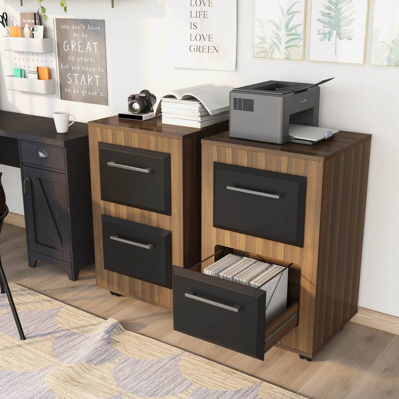 DH BASIC Urban Two-Drawer Mobile File Cabinet with Iron Bar Pulls by Denhour