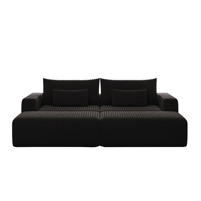 102" Corduroy Cloud Lounge Sectional with 2 Removable Footstools, No-Assembly Plush Chaise & Backrest Support