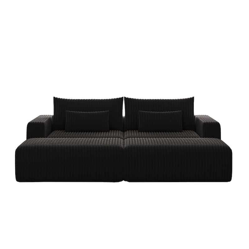 102" Corduroy Lounge Sectional Sofa with 2 Footstools