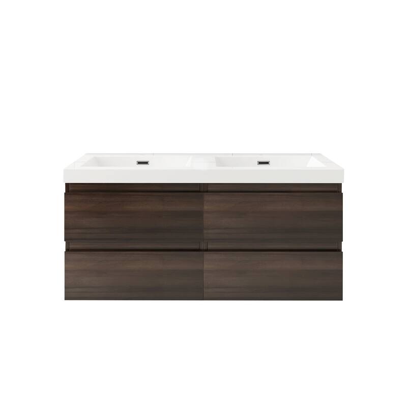 MDF Wall-Mounted Bathroom Vanity Set in Grey Oak with Integrated Culture Marble Sink