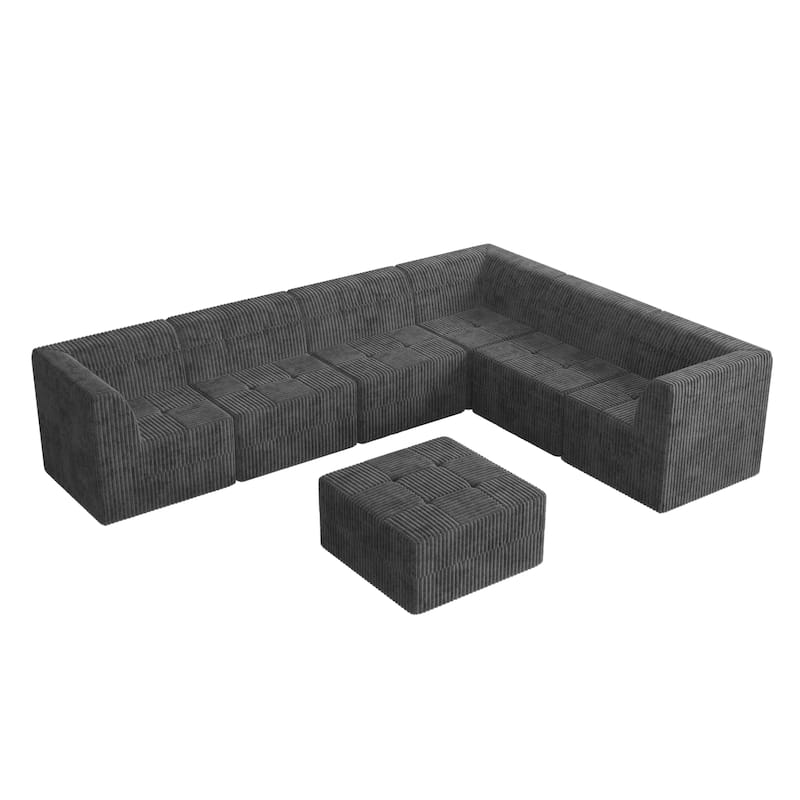 130.3" Corduroy L-Shaped Sectional Sofa with Sleeper Option