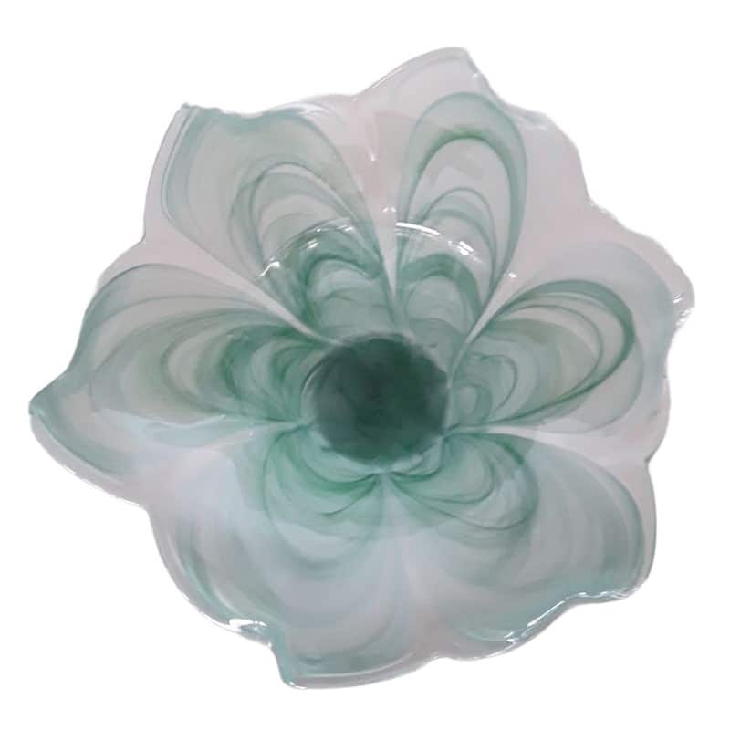 Swirl Flower-Shaped Glass Decorative Accent Bowl Home Decor -Blue