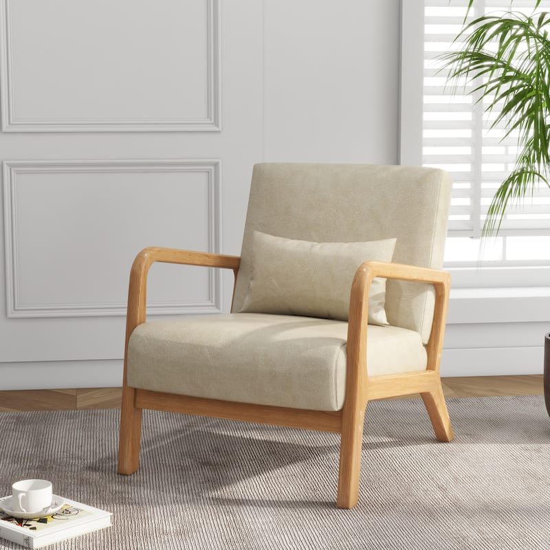 Mid Century Solid Wood Upholstered Accent Chair