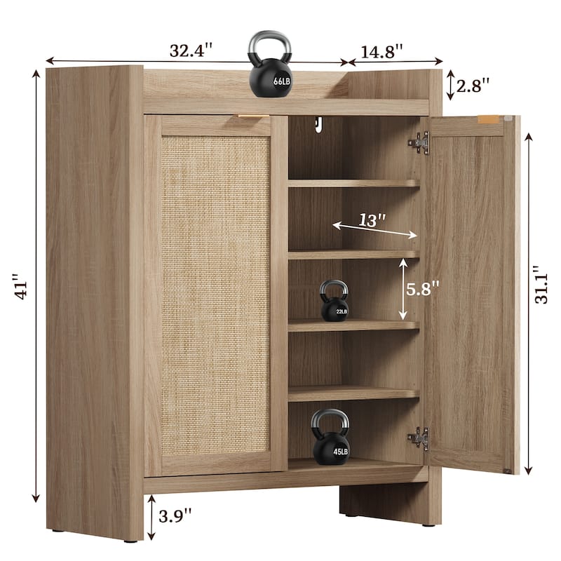 Set of 2 Modern Natural Rattan Shoe Cabinets - 41 x 32.4 x 14.8