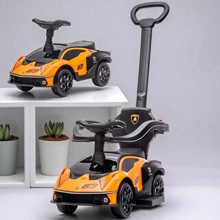 2-in-1 Licensed Lamborghini Push Ride-On Car for Toddlers with Steering Wheel, Horn, Engine Sound, Storage & Removable Guardrail