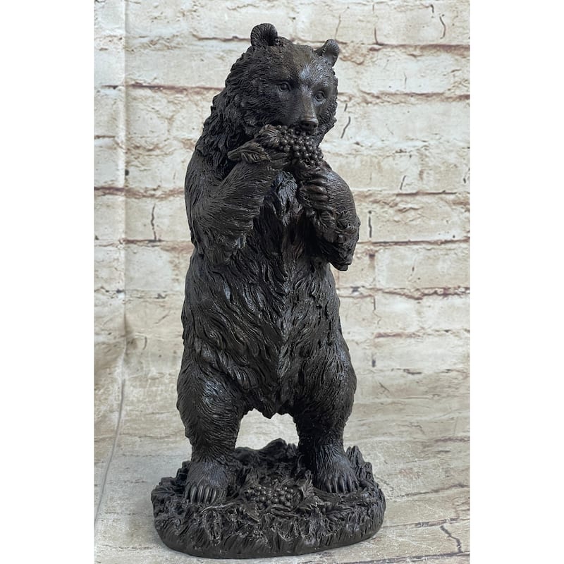 Original Tall Hungry Bear Eating Grapes Bronze Sculpture Art Deco Statue Figure