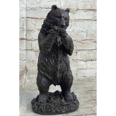 Original Tall Hungry Bear Eating Grapes Bronze Sculpture Art Deco Statue Figure