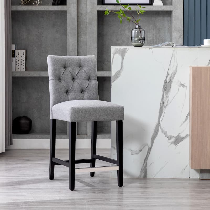Carter 24" Classic Button Tufted Counter Stool Black Finished Legs - Grey