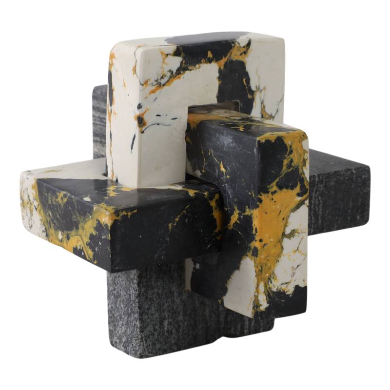 Stone Marble Decorative Object Geometric Sculpture Handcrafted Accent