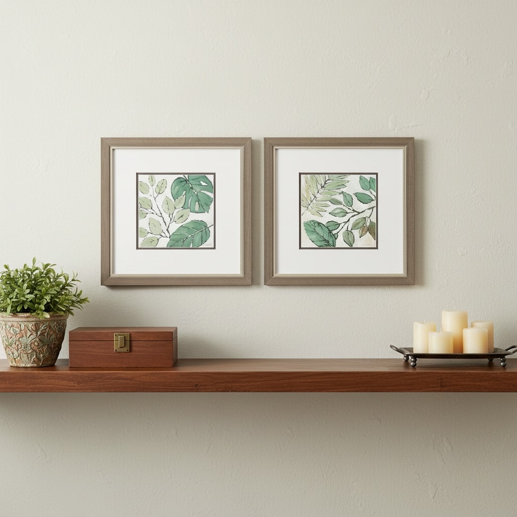 HomeRoots Set Of Two Green Botanical Silver Framed Wall Art