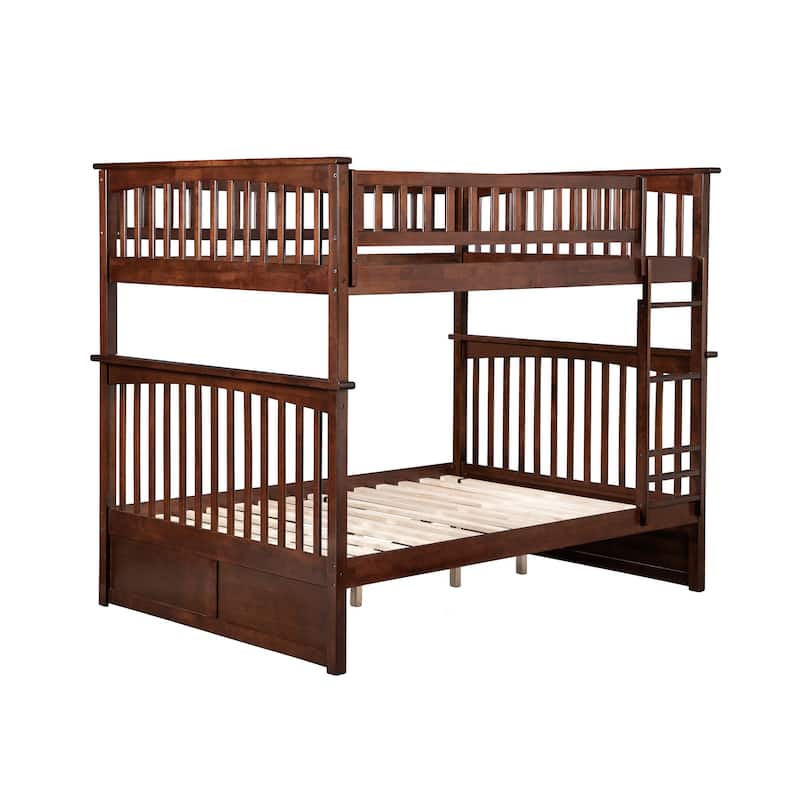 Columbia Bunk Bed Full over Full with USB Charging Station in Walnut