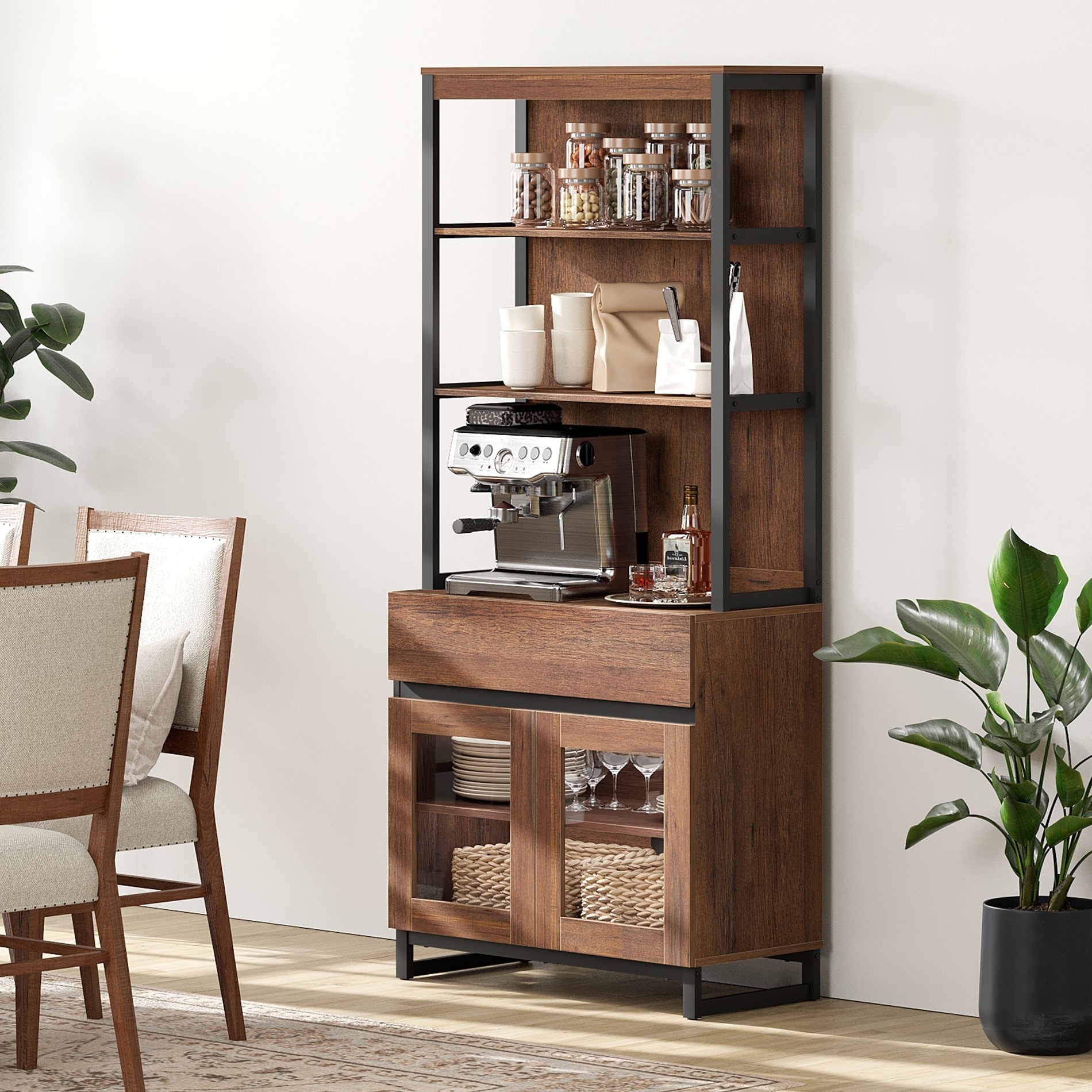 Modern 72" Tall Buffet Sideboard with Drawers and Open Shelves, Storage Cabinet for Dining Room or Kitchen