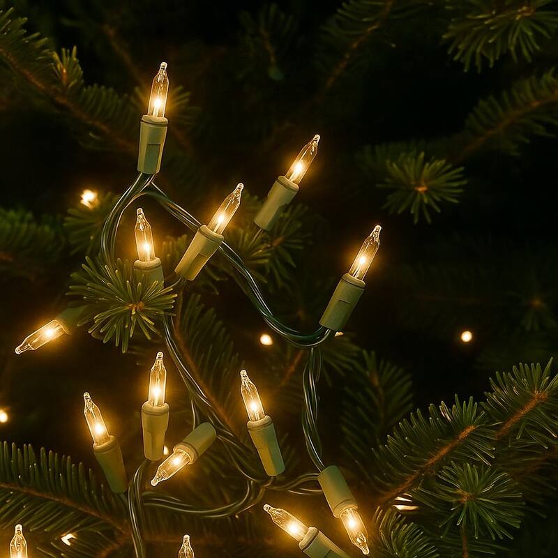 100 Light Traditional LED Christmas Mini Light Set, Patio Lights, Green wire, 22’