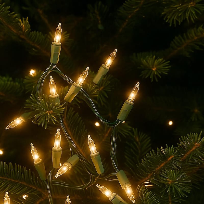 50 Light Christmas Mini Light Set, Green Wire, 11' Long