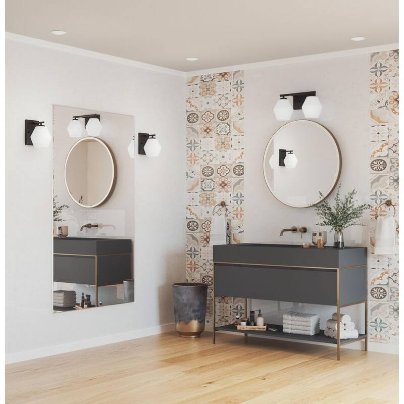 Copeland Collection Two-Light Matte Black Mid-Century Modern Vanity Light - 15 in x 7 in x 7.5 in