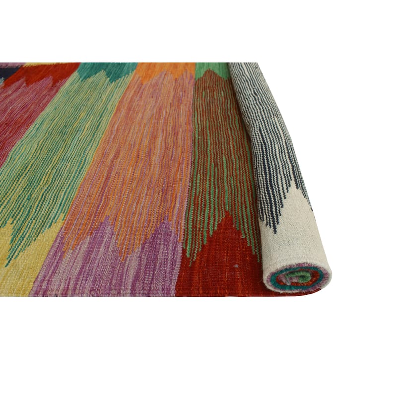 Modern Flatweave Maisie Green/Red Rug - 5'9" x 8'3"