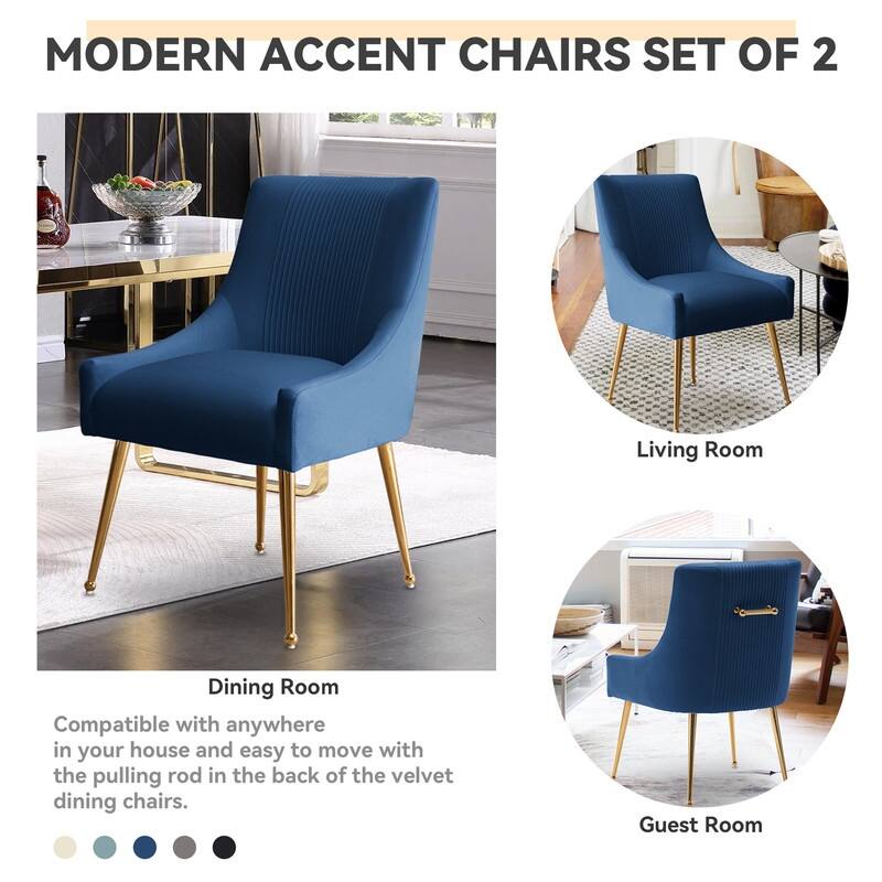 SEYNAR Modern Glam Boucle Pleated Velvet Dining Chair or Vanity Chair Set of 2 with Rear Handle