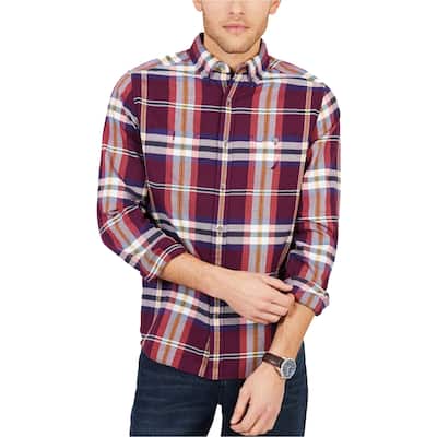 Nautica Mens Flannal Plaid Button Up Shirt,, Red, Small