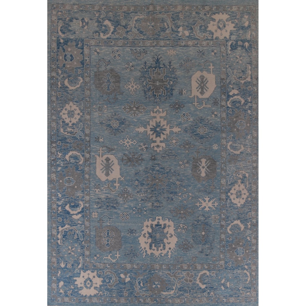 Hand Knotted Oriental 100% Wool Carpet Transitional All-Over Navy Blue & Blues Oushak Area Rug - 12' 9'' X 9' 1''