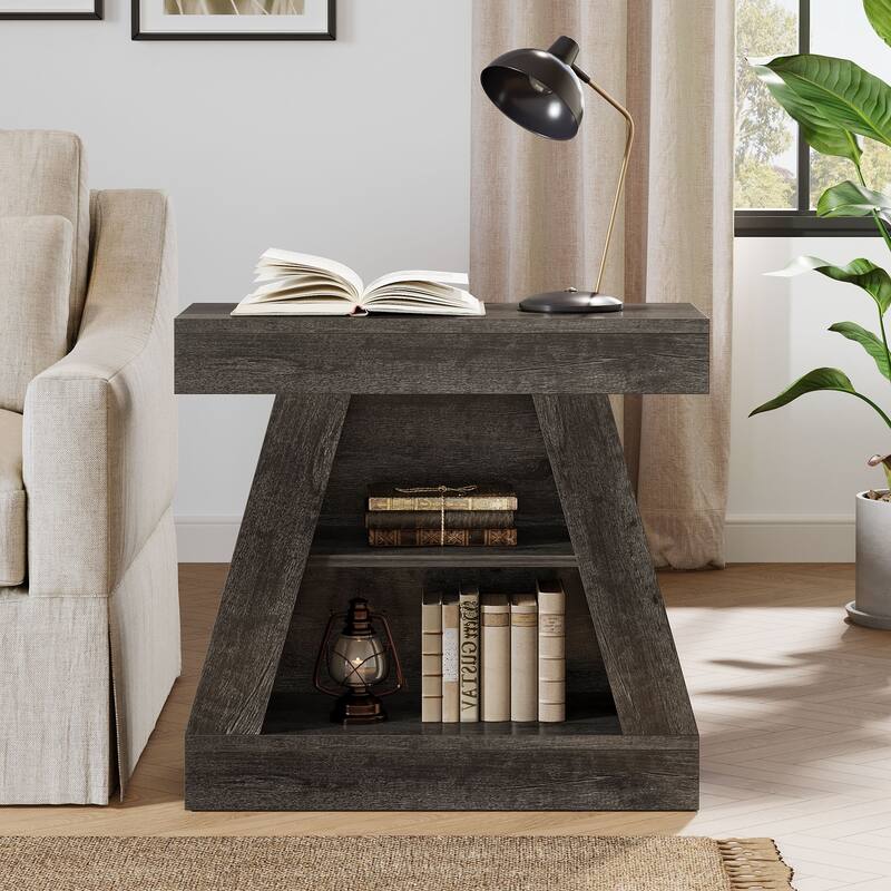 3-Tier End Table, Modern Side Table with Storage Shelf
