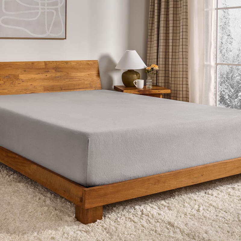 Bare Home Cotton Flannel Fitted Sheet - Queen - Light Grey